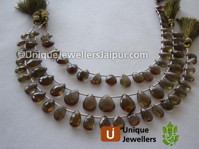Green Andulosite Faceted Pear Beads